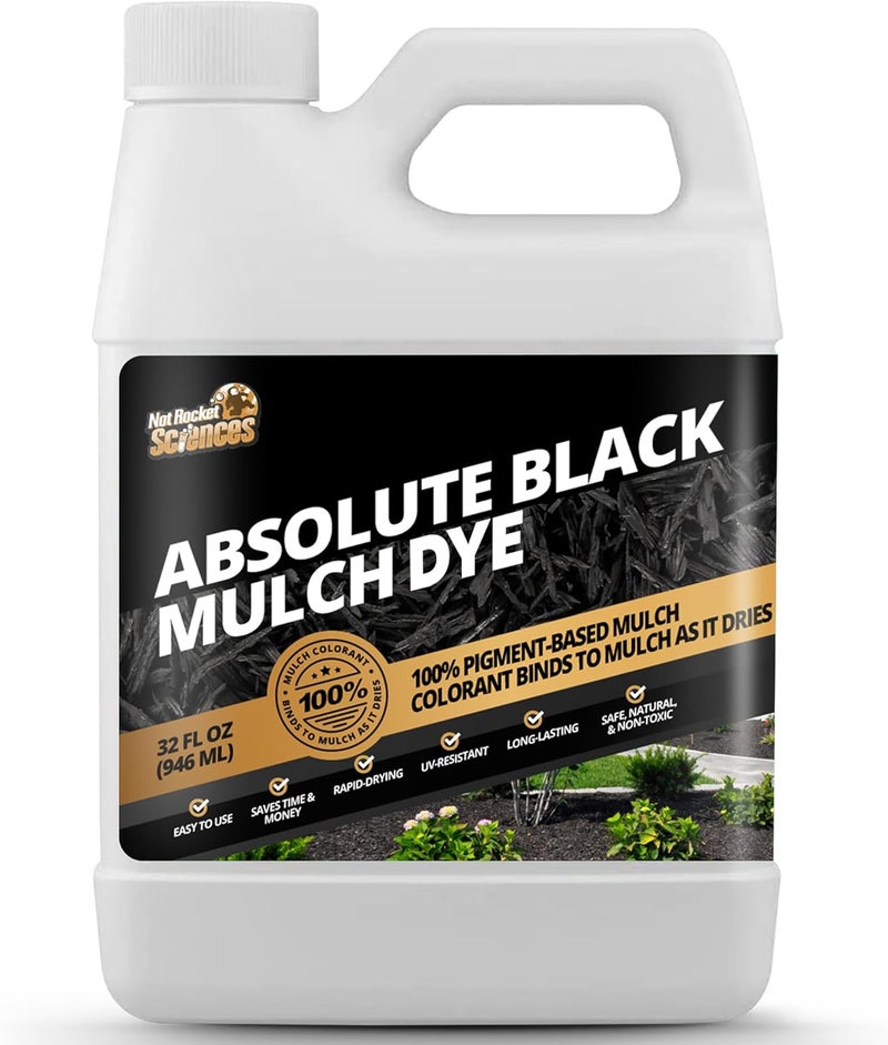 Not Rocket Sciences 32oz Absolute Black Mulch Dye - Covers up to 2,500 sq. ft., Liquid Mulch Dye Black, Premium Color Concentrate, Ideal for Landscaping, Renews Faded Rubber or Wood Chips, 100% Color Pigment - Image 1